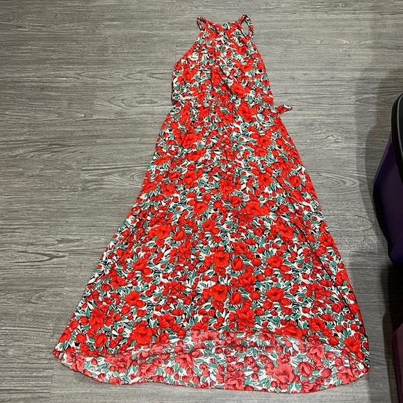 PRETTYGARDEN Women's Halter Floral Long Maxi Dress Ruffle Sundress with Belt - Picture 7 of 7